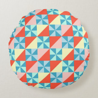 Retro geometrisches Windrad- und Dreieckmuster Rundes Kissen