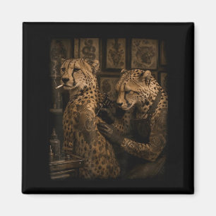 Retro Gepard rauchender Tätowierkünstler Lustig Wi Magnet