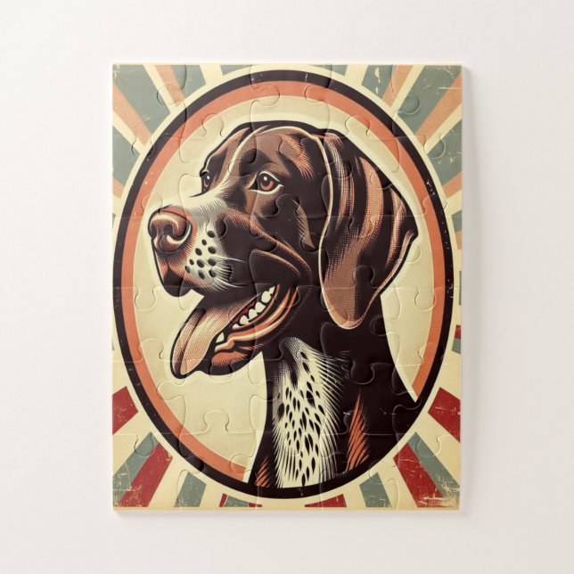 Retro German Kurzhaarige Pointer Yellow Brown Art Puzzle (Vertikal)