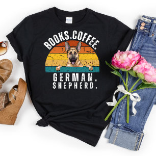 Retro German Shepherd Dog Books Coffee T - Shirt