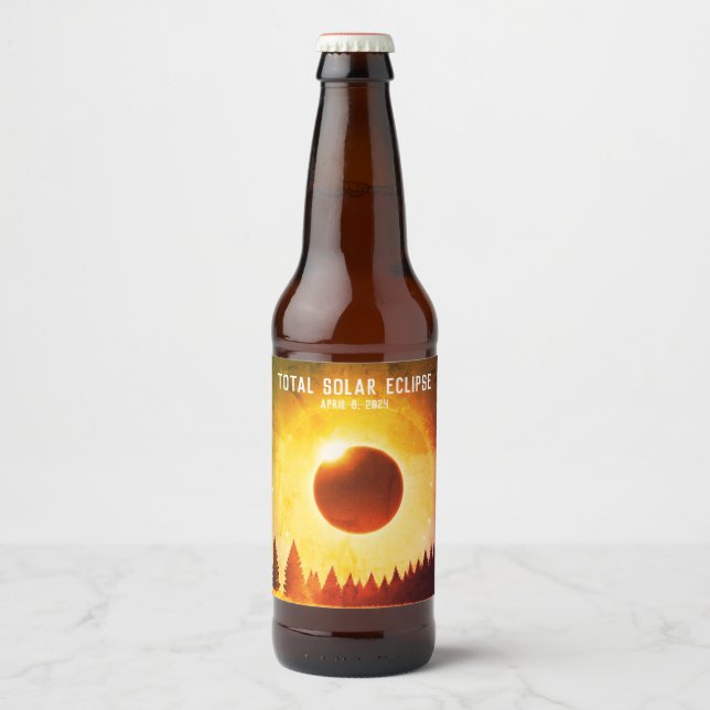 Retro Gesamte Sonnenfinsternis 8. April 2024 Lands Bierflaschenetikett (Vorderseite)