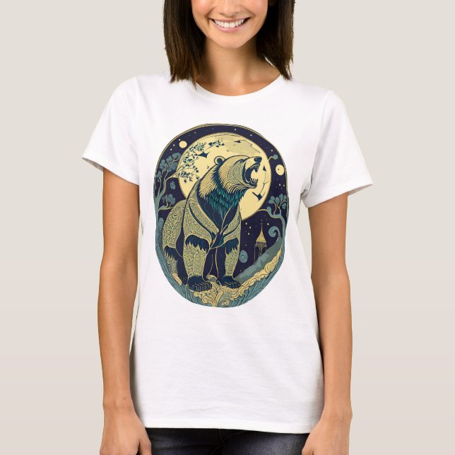 Retro Geschenk Bär Russland Ikone Jugendstil Mond T-Shirt (Vorderseite)