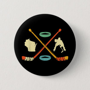 Retro-Geschenk für Eishockeyspieler Wisconsin Fiel Button