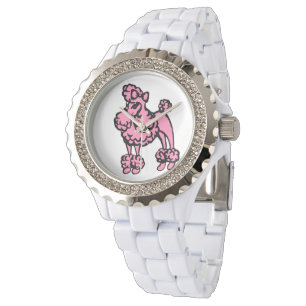 Retro-Geschenk für Frauen Rosa Poodle Armbanduhr
