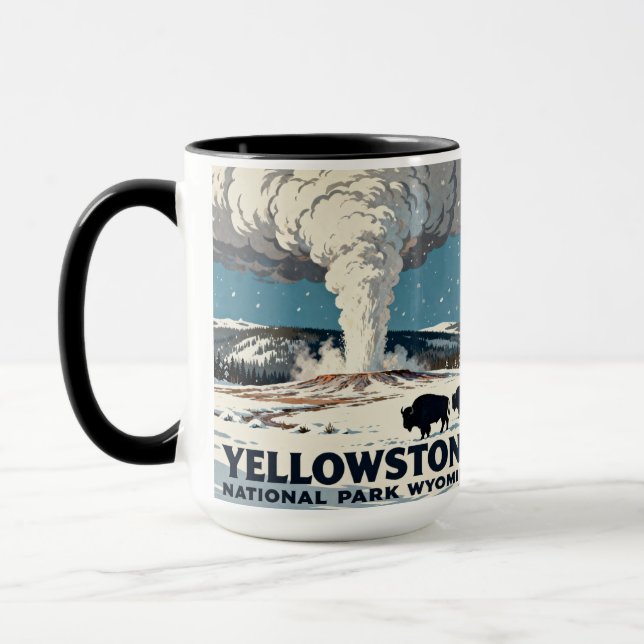Retro-Geschenk Yellowstone-Nationalpark-Büffel Tasse (Links)