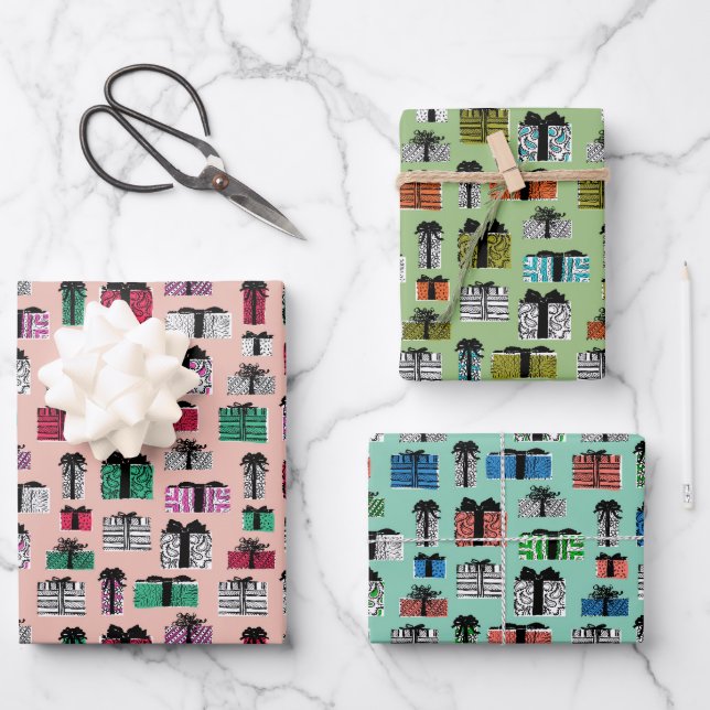 Retro-Geschenke verschiedene Farben Geschenkpapier Set (Vorderseite)
