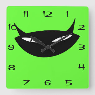 Retro-Gesicht einer schwarzen Katze mit Zahlen Quadratische Wanduhr
