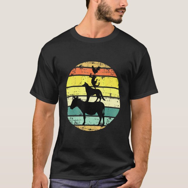 Retro gestapelte Landtiere Vintage Sonnenuntergang T-Shirt (Vorderseite)