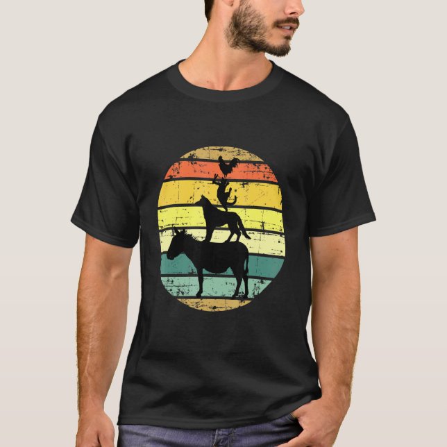 Retro gestapelte Landtiere Vintage Sonnenuntergang T-Shirt (Vorderseite)