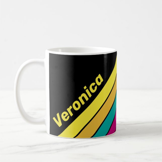 Retro gestreift dunkel 80er mit Namen Kaffeetasse (Links)