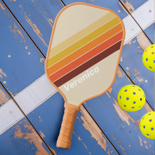 Retro Gestreift mit Namen Pickleball Schläger