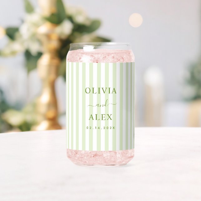 Retro-gestreifte grüne personalisierte Hochzeit  Dosenglas (Insitu (Hochzeit))