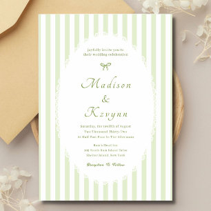 Retro gestreifte personalisierte Hochzeit in Grün Einladung