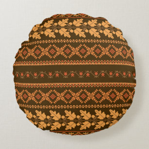 Retro gestreifter Herbst Kreuzstich Rundes Kissen