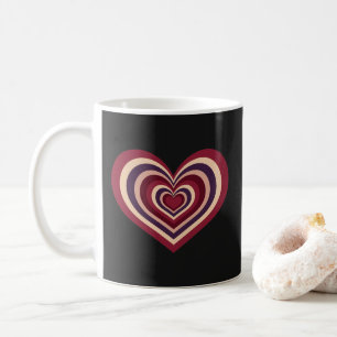 Retro-gestreifter Herzbecher - Rot auf Schwarz Kaffeetasse