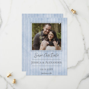 Retro gestreiftes Foto Blau Zur Hochzeit einlade Save The Date