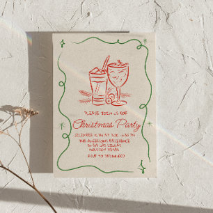 Retro Gezeichnet Green Red Christmas Cocktail Fun  Einladung