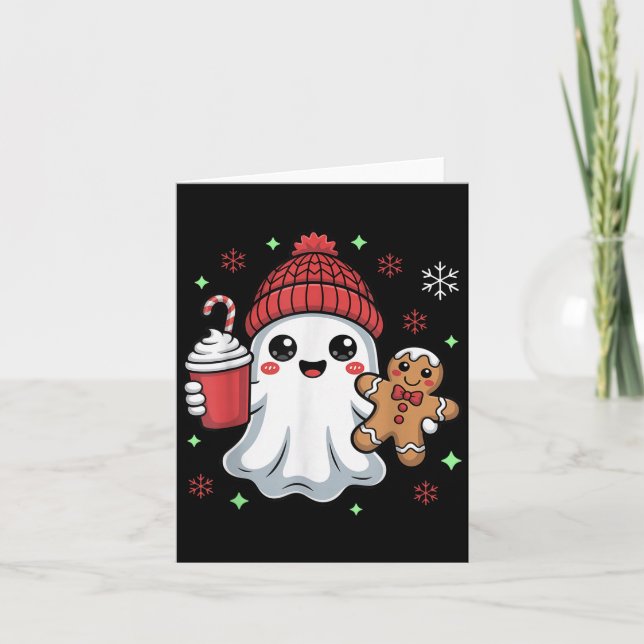Retro Ghost Beanie Christmas Holiday Xmas Coffee G Karte (Vorderseite)