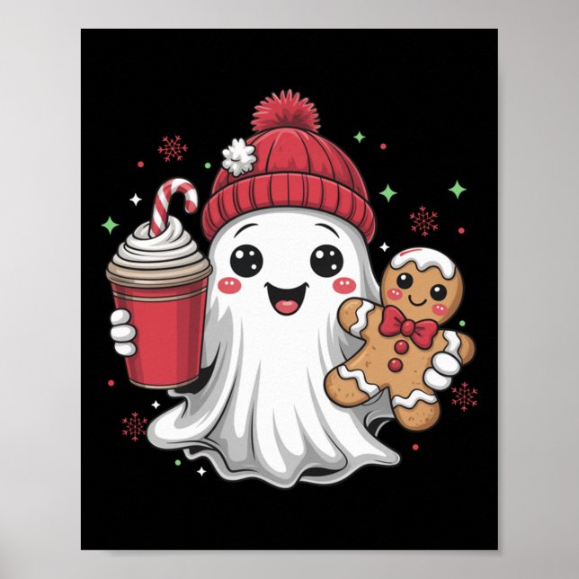 Retro Ghost Beanie Christmas Holiday Xmas Coffee G Poster (Vorne)