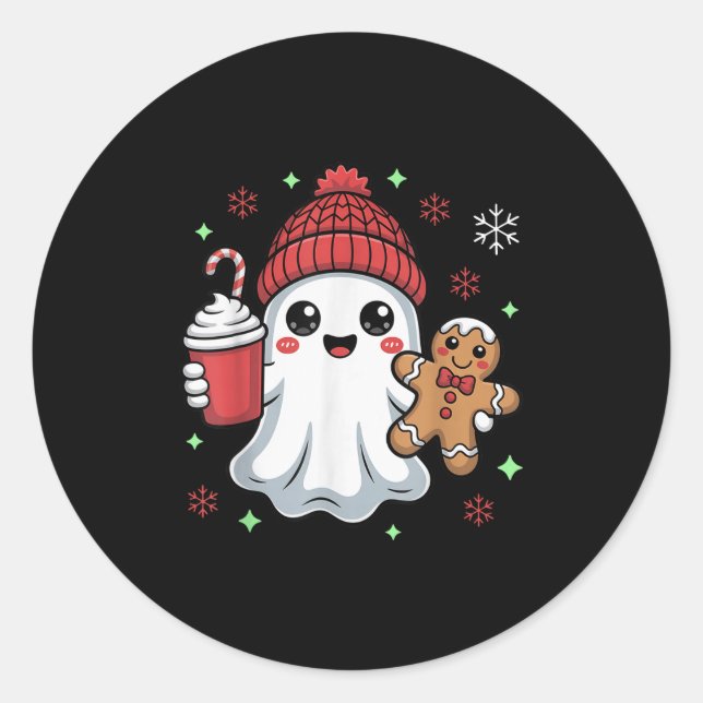 Retro Ghost Beanie Christmas Holiday Xmas Coffee G Runder Aufkleber (Vorderseite)