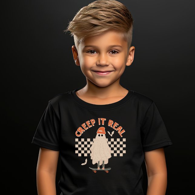 Retro Ghost Creep It Real Skateboard Halloween T-Shirt (Von Creator hochgeladen)