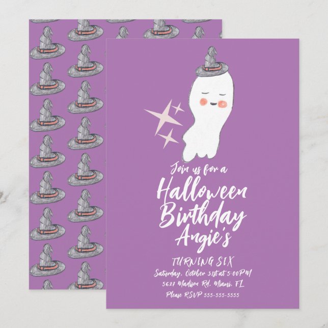 Retro Ghost Doodle Halloween Geburtstagsparty Einladung (Vorne/Hinten)