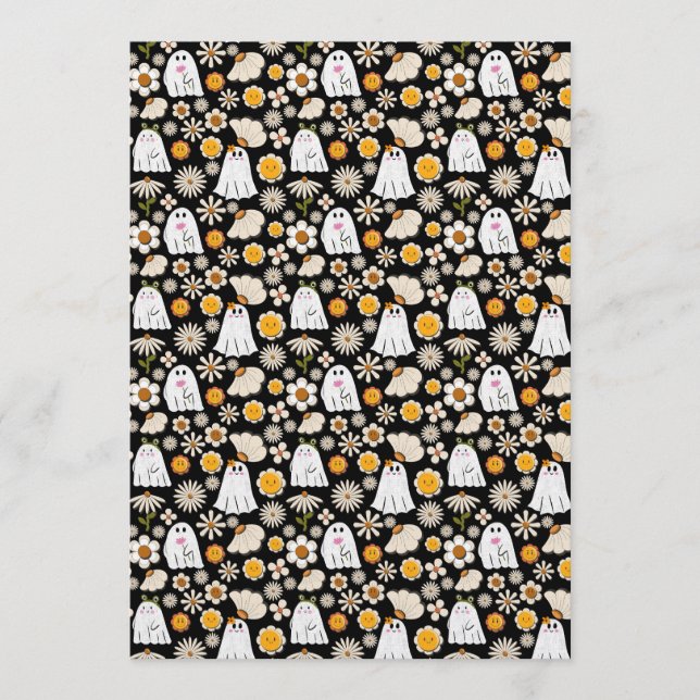 Retro Ghost Flowers Halloween Seamless Pattern Einladung (Vorderseite)