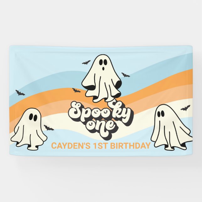 Retro Ghost Halloween Spooky One blau Banner (Horizontal)