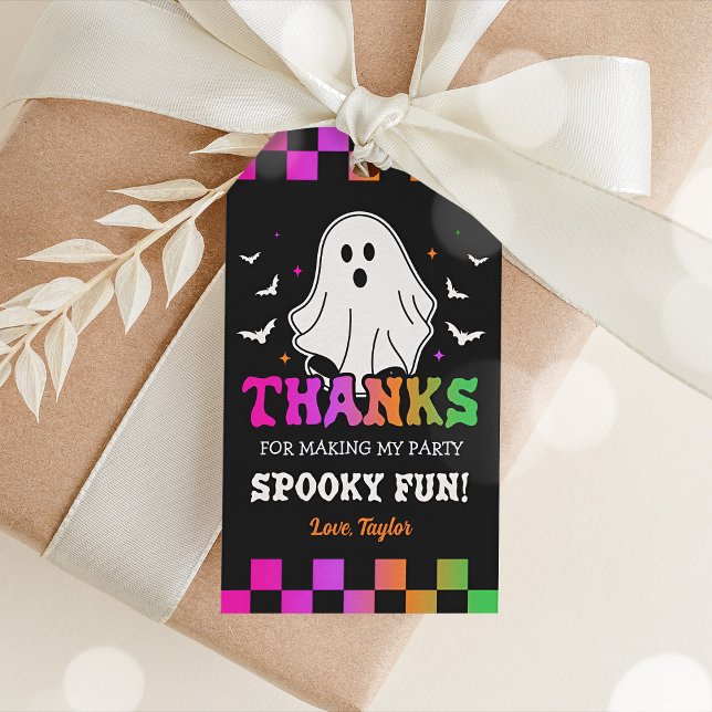 Retro Ghost Halloween Vielen Dank Geschenkanhänger (Retro Ghost Halloween Birthday Gift Tag)