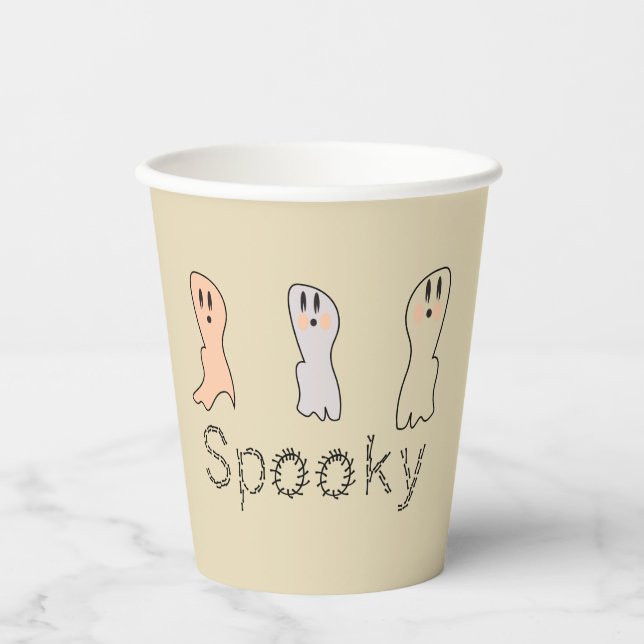 Retro Ghost Hand Lettern Spooky Pappbecher (Vorderseite)