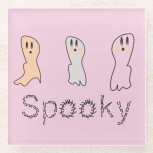 Retro Ghost Hand Lettern Spooky Pink Glasuntersetzer