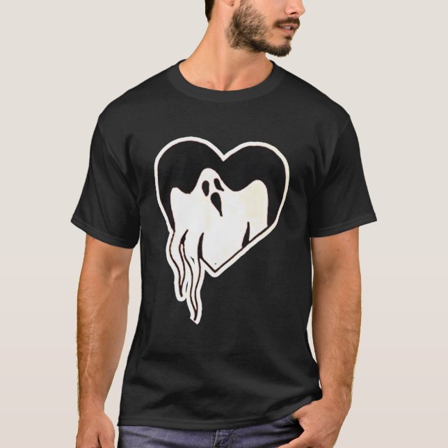 Retro Ghost Heart Halloween T-Shirt (Vorderseite)