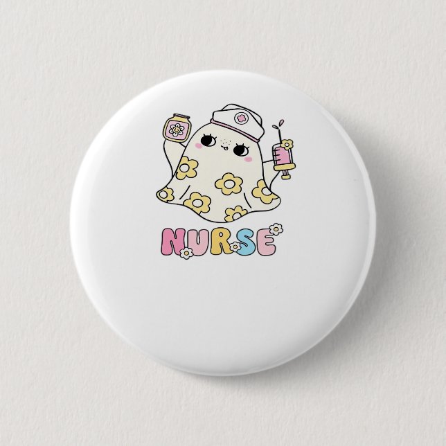 Retro Ghost Nurse Halloween Design Classic T - Shi Button (Vorderseite)
