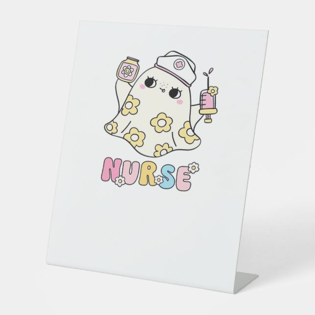 Retro Ghost Nurse Halloween Design Classic T - Shi Sockelschild (Vorderseite)