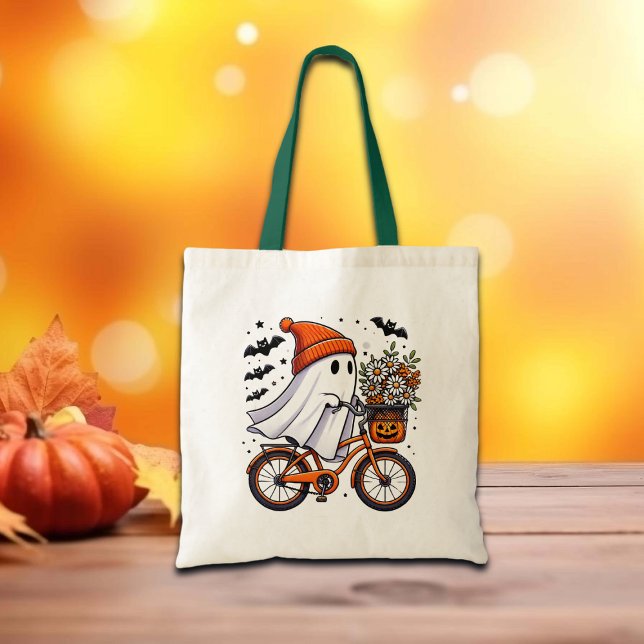 Retro Ghost on Bicycle Halloween Tragetasche (Von Creator hochgeladen)