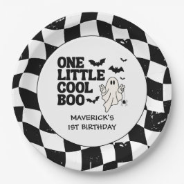 Retro Ghost One Halloween Boy 1st Birthday Pappteller