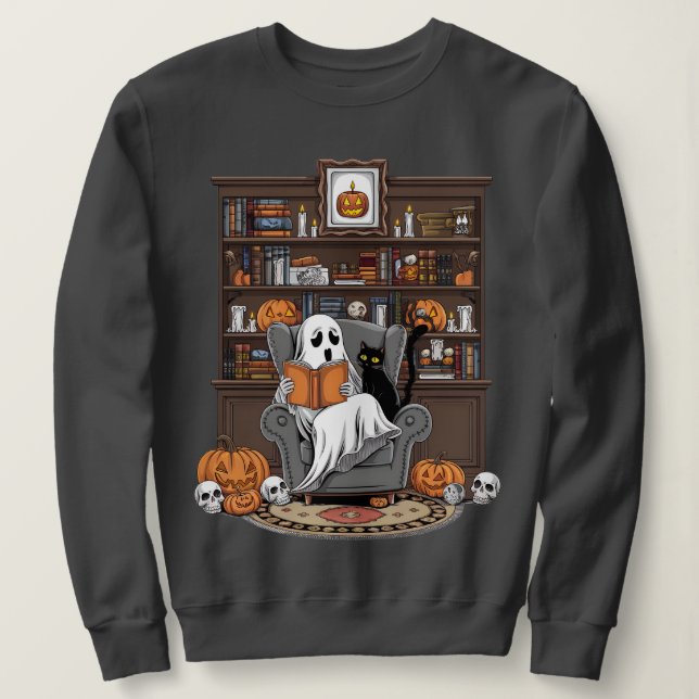 Retro Ghost Reading Books ibrarian Ghost Halloween Sweatshirt (Design vorne)