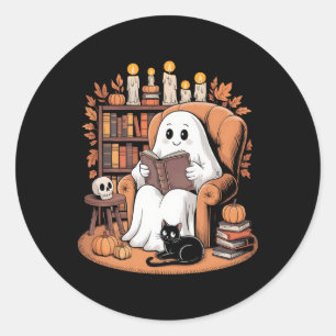Retro Ghost Reading Books Runder Aufkleber