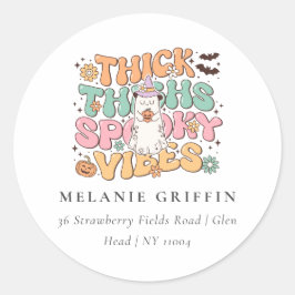 Retro Ghost Thick Thighties Spooky Vibes Adresse Runder Aufkleber