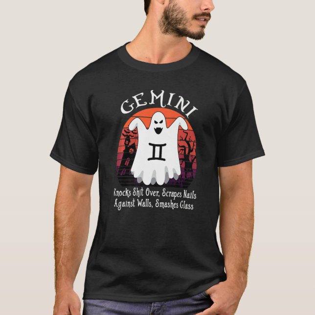 Retro Ghost Zodiac Sign Gemini Halloween Kostüm T-Shirt (Vorderseite)