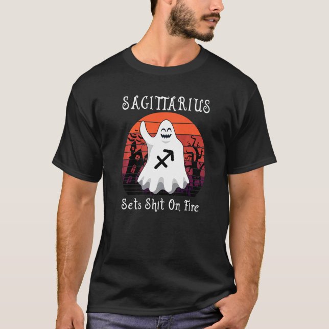 Retro Ghost Zodiac Sign Sagittarius Halloween Cos T-Shirt (Vorderseite)