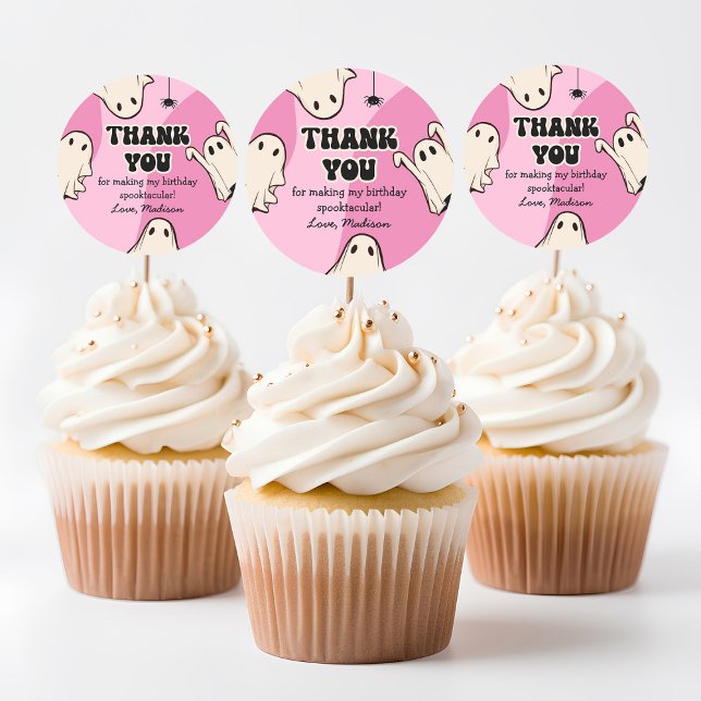 Retro Ghosts Pink Halloween Danke Runder Aufkleber (Von Creator hochgeladen)