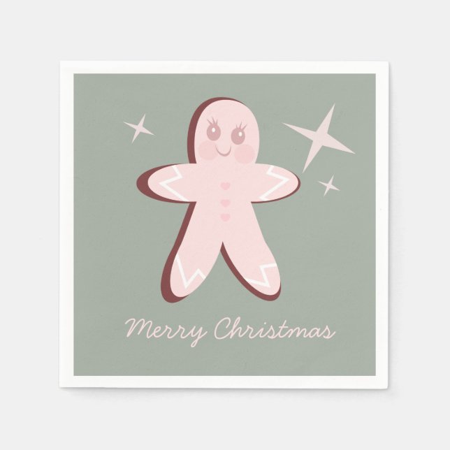 Retro Gingerbread Cookies Groovy Weihnachten Serviette (Vorderseite)