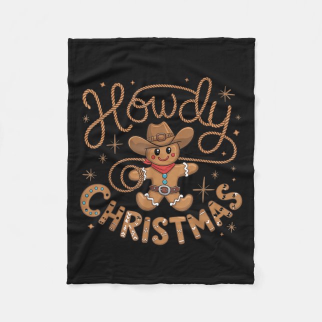 Retro Gingerbread Cowboy Western Howdy Christmas U Fleecedecke (Vorderseite)