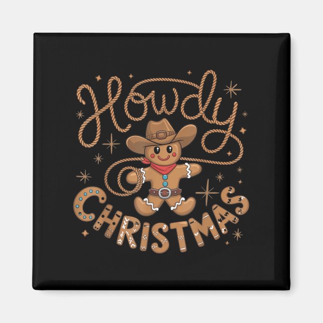 Retro Gingerbread Cowboy Western Howdy Christmas U Magnet (Vorne)