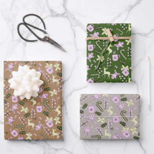 Retro Gingerbread Deer Candycane Leckereien Weihna Geschenkpapier Set