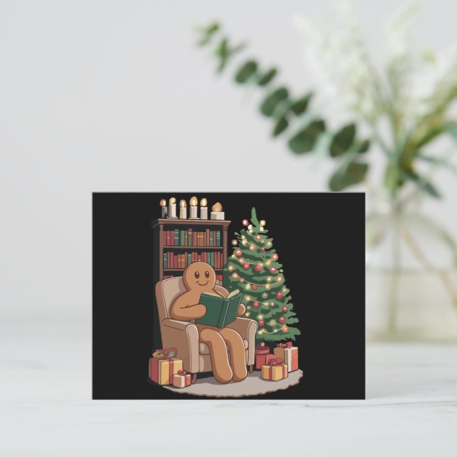 Retro Gingerbread Lesbücher Weihnachtslehrer Feiertagspostkarte (Stehend Vorderseite)