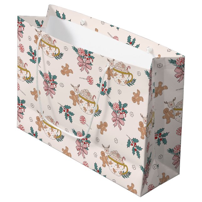 Retro Gingerbrot Cookies und Tee Weihnachten Große Geschenktüte (Vorderseite Schrägansicht)