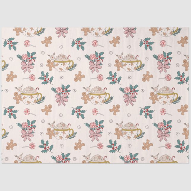 Retro Gingerbrot Cookies und Tee Weihnachten Seidenpapier (Vorderseite)