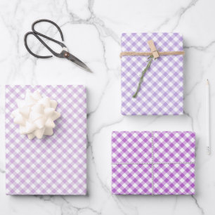Retro-Gingham 3 Lila Geschenkpapier Set
